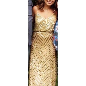 Adrianna Papell Cross Back Beaded Prom Dress Gown